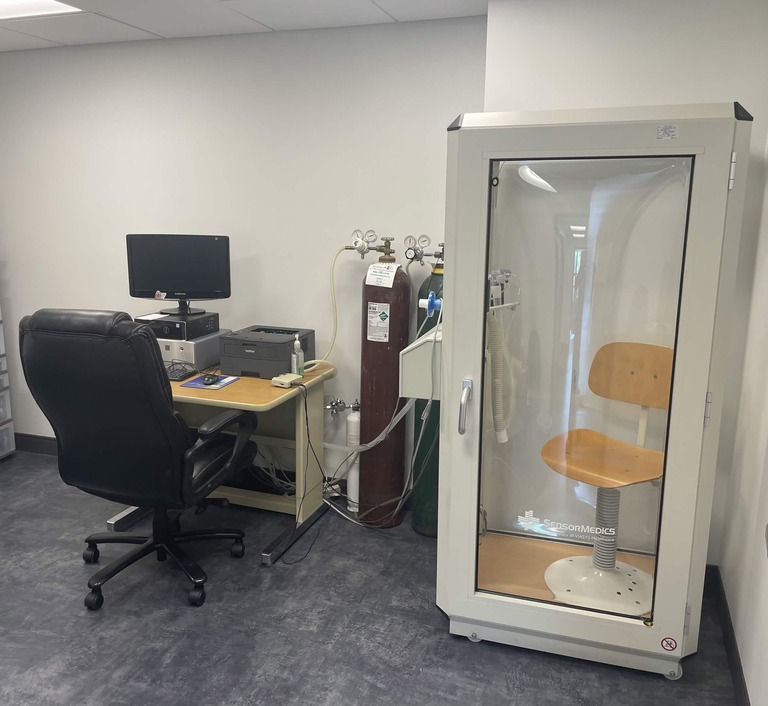 SensorMedics pulmonary function testing booth in our Pompano Beach office